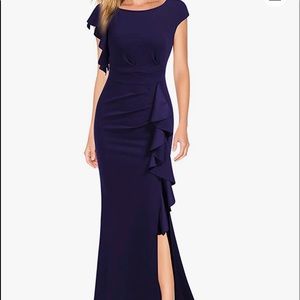 WOOSEA Navy Women's Split Bodycon Mermaid Evening Cocktail Long Dress Size Large